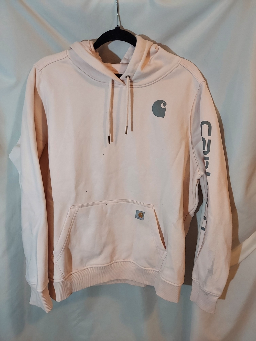 Carhartt Women's Clarksburg Logo Sleeve Cozy Graphic Hoodie Light Pink XL